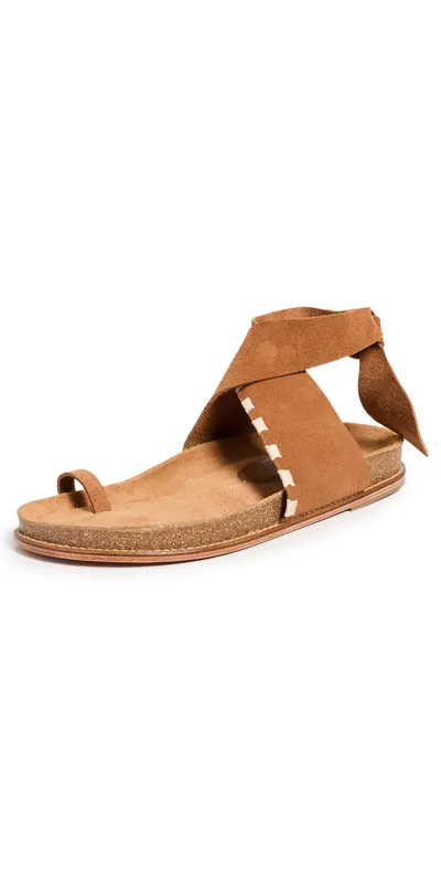 Johanna Ortiz Song Leader Suede Sandals In Tan