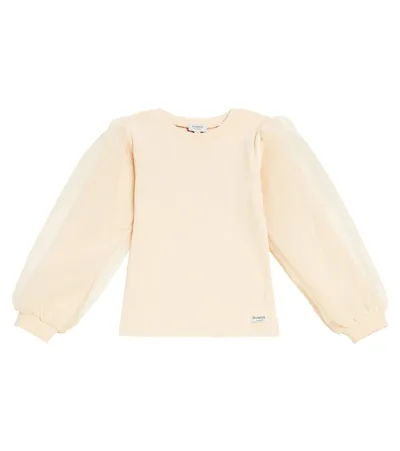 Donsje Kids' Sien Puff-sleeve Cotton-blend Top In Beige