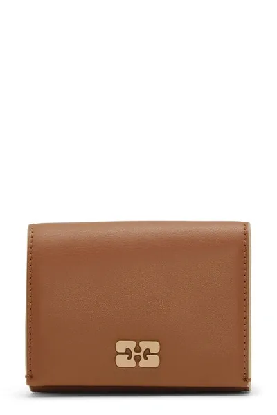 Ganni Caramel  Bou Trifold Wallet In Brown