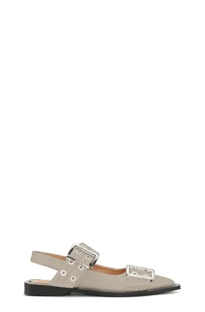 Ganni Grey Feminine Buckle Ballerinas In Taos Taupe