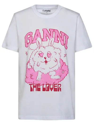 Ganni Short Sleeve Relaxed Love Bunny T-shirt In Bright White