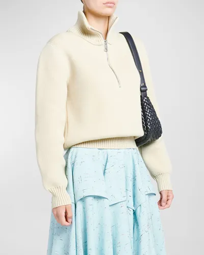 Bottega Veneta Dry Wool Ribbed Half-zip Sweater In Sand