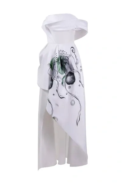 Saiid Kobeisy Graphic-print Off-shoulder Dress In White