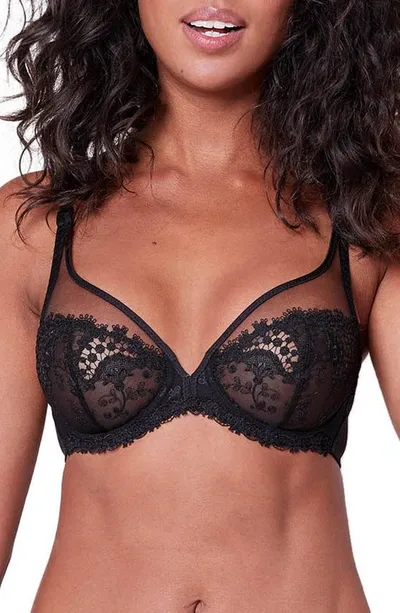 Simone Perele Embroidered Full Cup Plunge Bra In Black