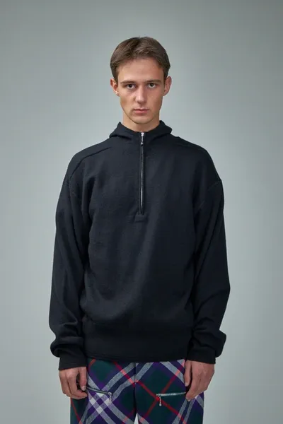 Burberry Wool Half-zip Hoodie In Black