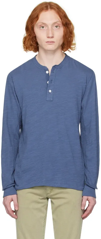 Rag & Bone Blue Classic Flame Henley In Wrnindigo