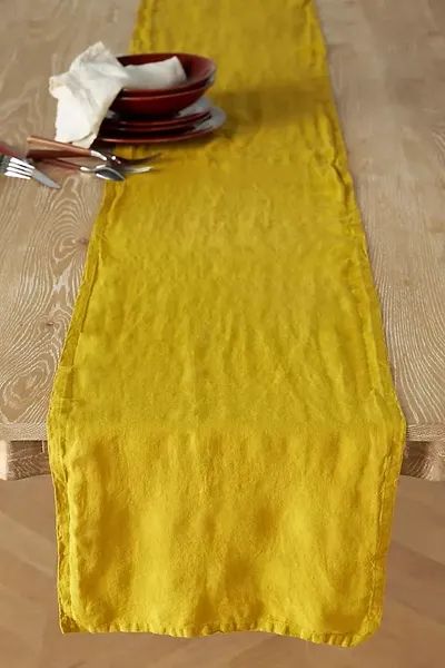 Anthropologie Edison Portuguese Linen Table Runner In Yellow