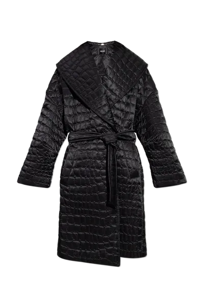 Versace Crocodile-pattern Quilted Coat In Black