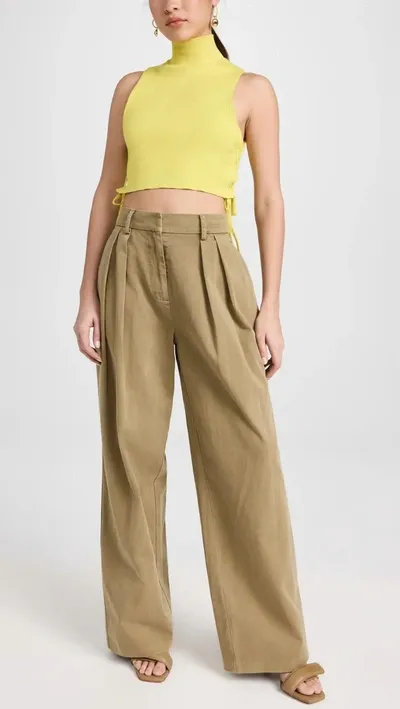 Staud Luisa Pleated Wide-leg Trousers In Brown