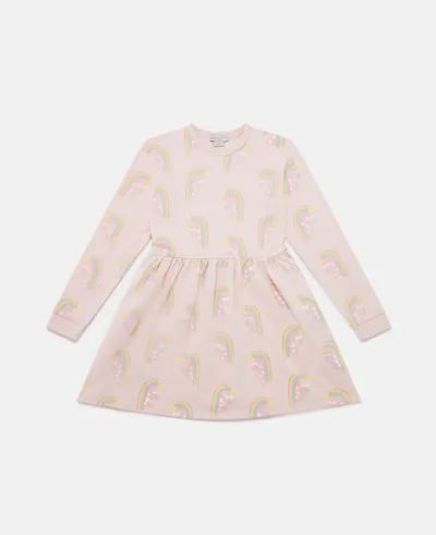 Stella Mccartney Kids' Rainbow Unicorn Print Skater Dress In Pink