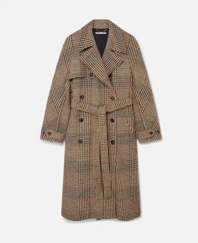 Stella Mccartney Tweed Belted Long Coat In Camel