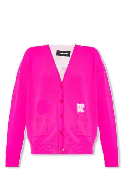 Dsquared2 Logo Detailed Knitted Cardigan In Pink