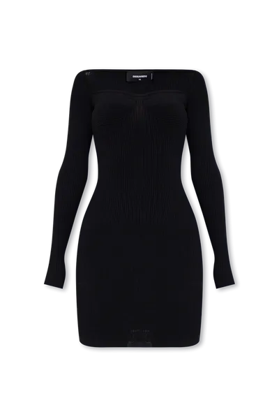 Dsquared2 Ribbed Viscose Dress In Black