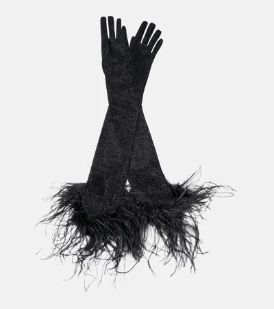 Oseree Lumière Plumage Metallic Gloves In Black