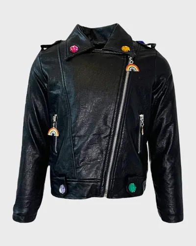 Lola + The Boys Kids' Girl's Crystal Rain Leather Jacket In Black