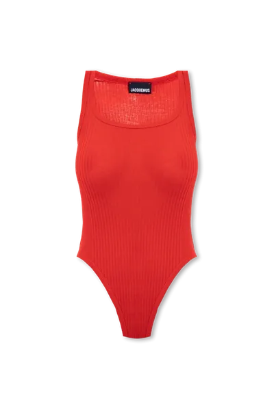 Jacquemus Le Body Caraco Ribbed Bodysuit In Red