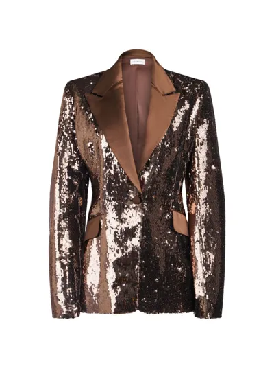 Halston Ameri Single-button Sequin Jacket In Java