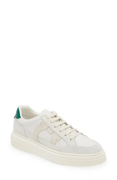 Ferragamo Man Low Cut Sneaker With Gancini Outline In White