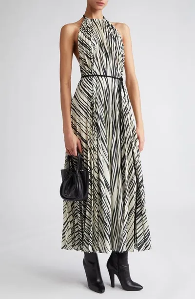 Proenza Schouler Frida Striped Belted Halter Maxi Dress In Ecru Multi