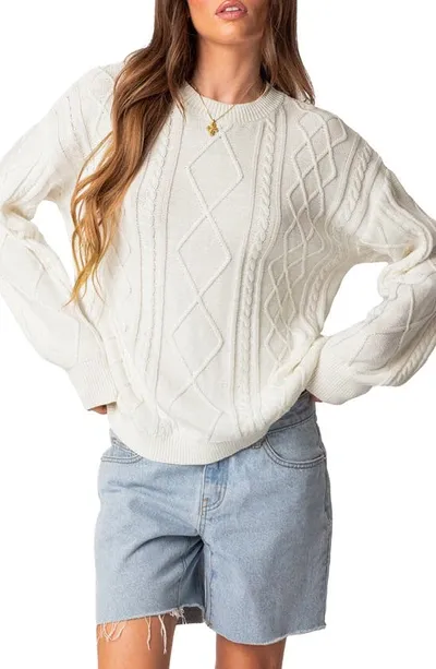 Edikted Jessy Oversize Cotton Cable Stitch Sweater In Cream