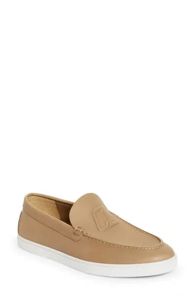 Christian Louboutin Men's Varsiboat Leather Boat Shoes In Beige