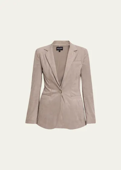 Giorgio Armani Ultra-suede Tailored Blazer Jacket In Sand