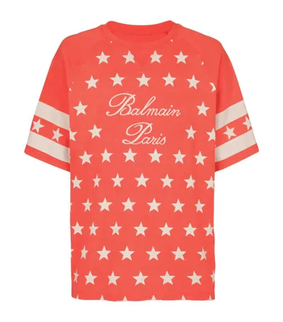 Balmain Signature Stars Cotton T-shirt In Orange