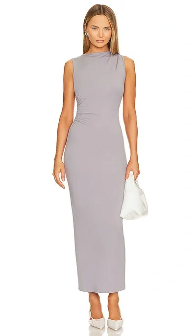 Sndys X Revolve Maya Ruched Midi Dress In Grey