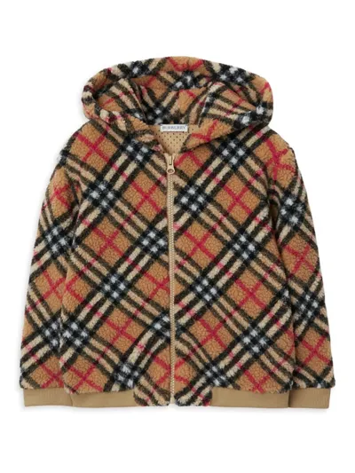 Burberry Childrens Check Fleece Zip Hoodie In Archive Beige Check