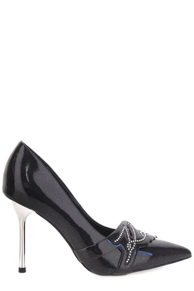 Karl Lagerfeld Pointed Toe Studs Embellished Pumps In Black