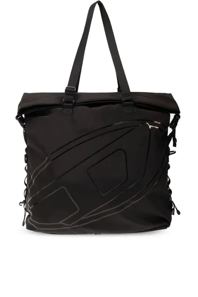 Diesel Drape Logo Printed Large Tote Bag In Black