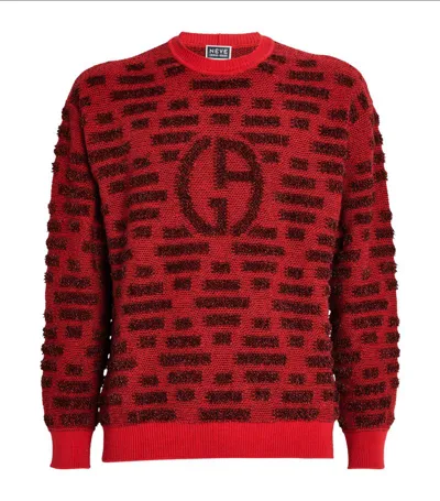 Giorgio Armani Logo Jacquard Wool-blend Sweater In Red