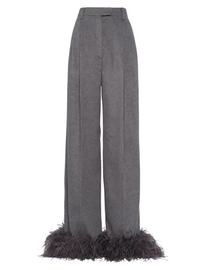 Prada Cashmere Pants With Feathers In Grey