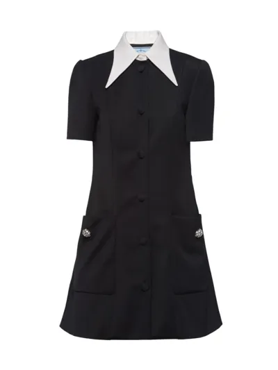 Prada Satin Wool Mini-dress In Black