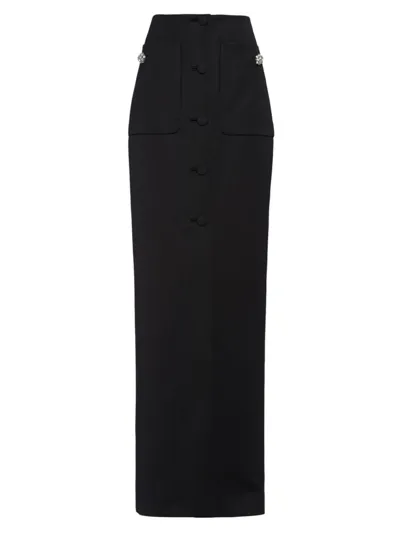 Prada Long Wool Satin Skirt In Black