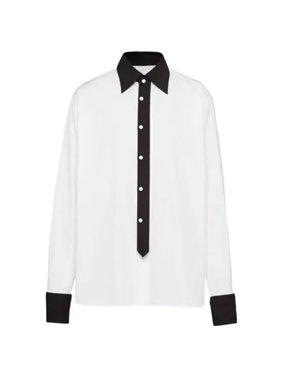 Prada Contrast-trim Cotton Shirt In White