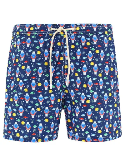 Mc2 Saint Barth Logo Patch Drawstring Swim Shorts In Blue