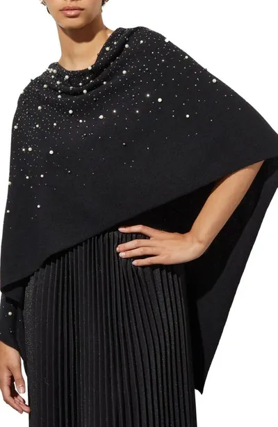 Ming Wang Imitation Pearl Wool & Cashmere Poncho In Black