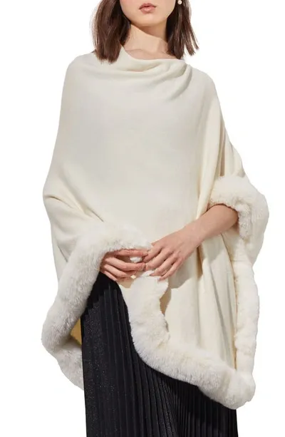 Ming Wang Faux Fur Trim Poncho In Ivory