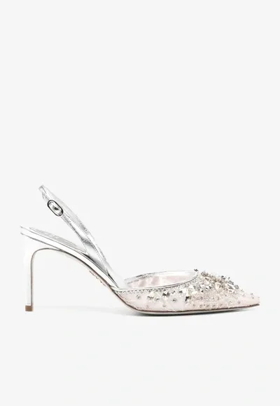 René Caovilla 80 Crystal-embellished Pointed Pumps In Silver