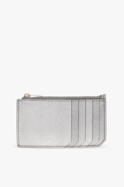 Saint Laurent Metallic Leather Cardholder In Silver