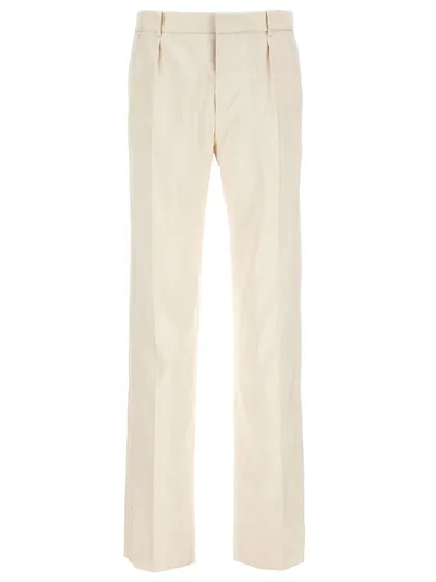 Saint Laurent Silk Straight Tuxedo Trousers In White