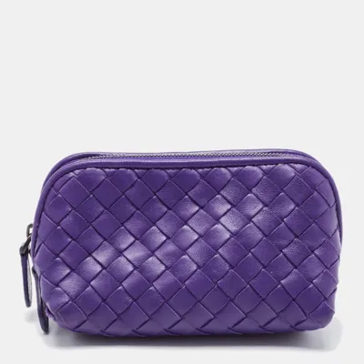 Pre-owned Bottega Veneta Purple Intrecciato Leather Zip Purse