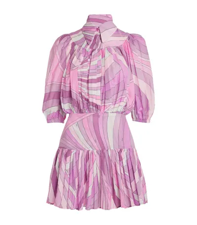 Emilio Pucci Abstract-print Pleated Puff-sleeve Mini Shirtdress In Peonia