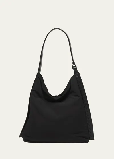 Bottega Veneta Men's Large Padded Nylon And Leather Hobo Bag In Black-silver