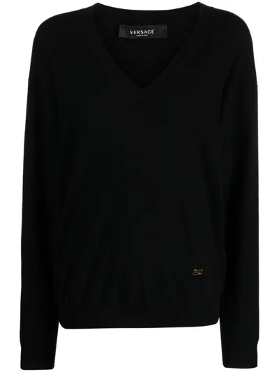 Versace La Greca Cashmere Jumper In Nero