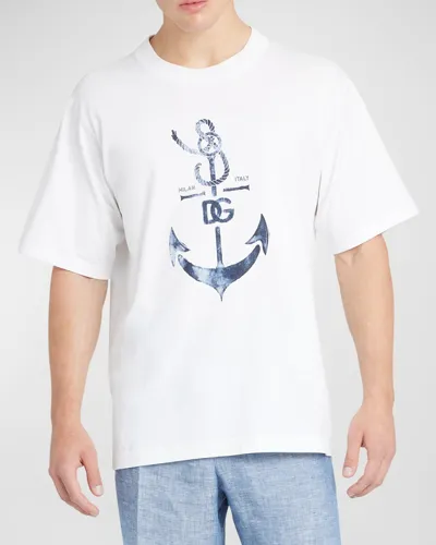 Dolce & Gabbana Men's Anchor Print Cotton T Shirt In White