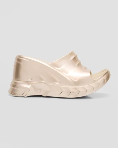 Givenchy Marshmallow Metallic Wedge Slide Sandals In Dusty Gold