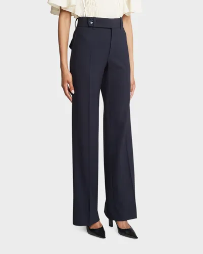 Chloé Wide-leg Stretch Wool Trousers In Navy Blue