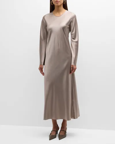 Sablyn Long-sleeve Silk Midi Dress In Toast